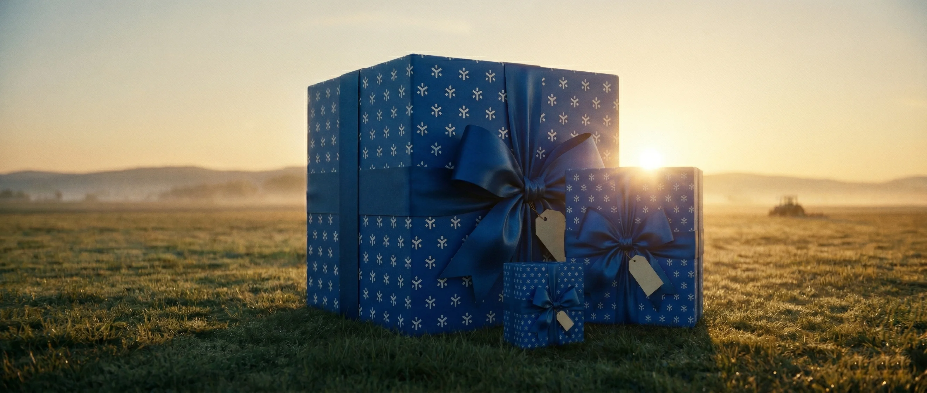 Geschenkboxen mit Schleife im Sonnenlicht